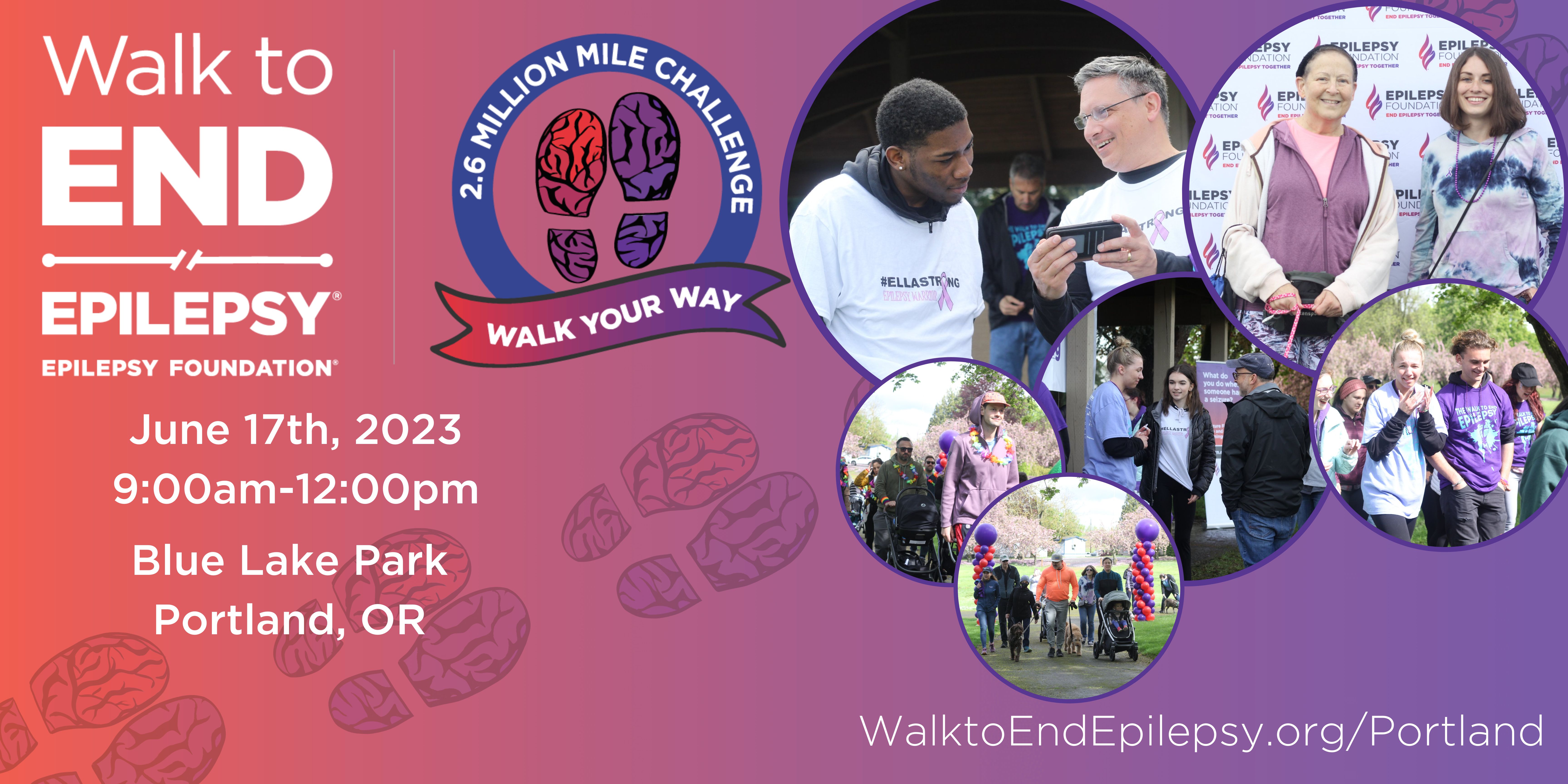 Walk to end epilepsy graphic, images of Portland Walk and link