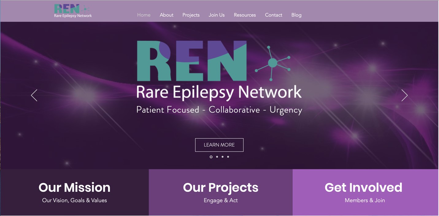 homescreen of the rare epilepsy network ren site