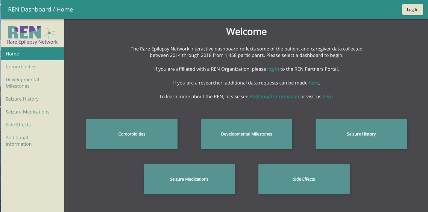 welcome screen of the rare epilepsy network